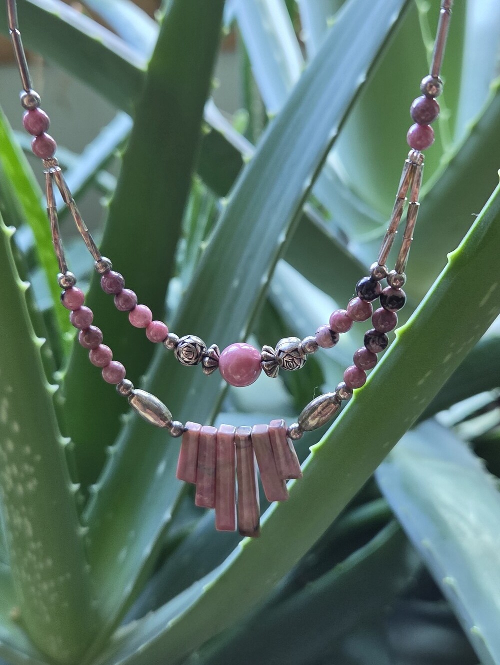 Vintage Double Strand Rhodonite Choker Necklace